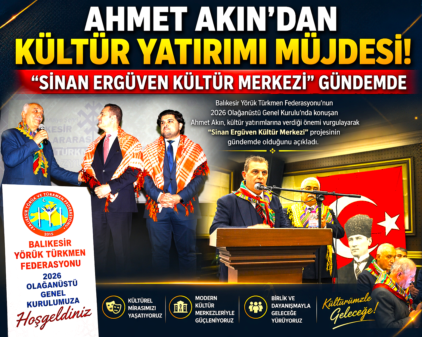 Ahmet Akın’dan Kültür Yatırımı Müjdesi: “Sinan Ergüven Kültür Merkezi” Gündemde